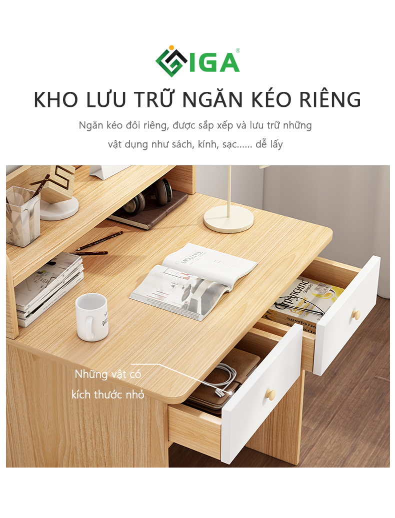 Bàn Học, Bàn Làm Việc Mini Có Kệ Sách Và Ngăn Kéo Để Đồ Thương Hiệu IGA - GP178