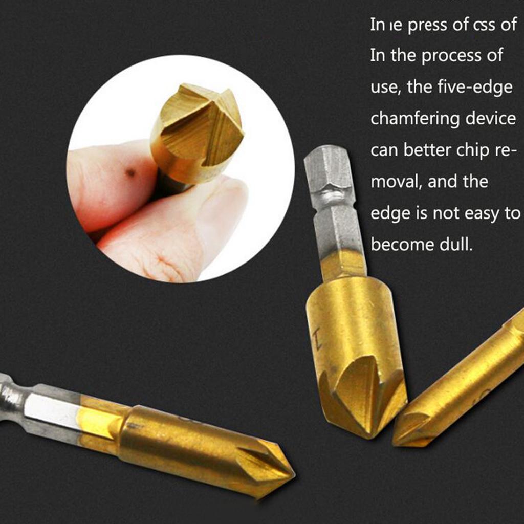 HSS Countersink Drill Bit 90 Degree 5 Flute Chamfer Tool Countersinking Bits Hole Cutter Chamfering Drill Bit 1/4" Hex Shank Wood Drilling Bits