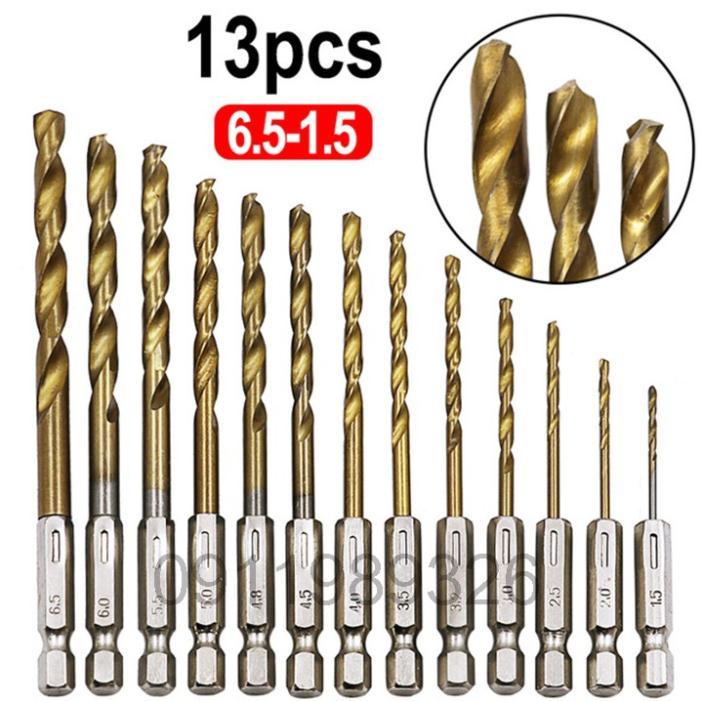 Bộ 13 mũi khoan HSS chuôi lục giác 1.5 - 6.5mm