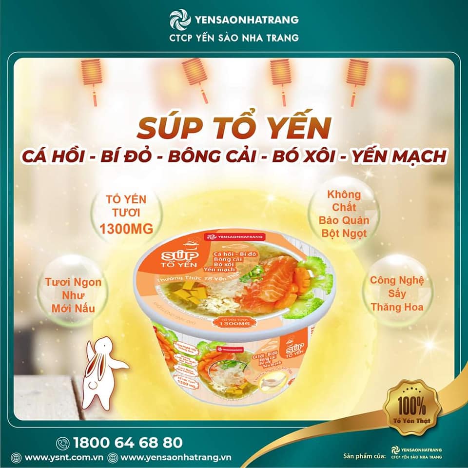 Súp Tổ Yến - Cá hồi, Bí đỏ, Bông cải, bó xôi yến mạch 20g - YẾN SÀO NHA TRANG