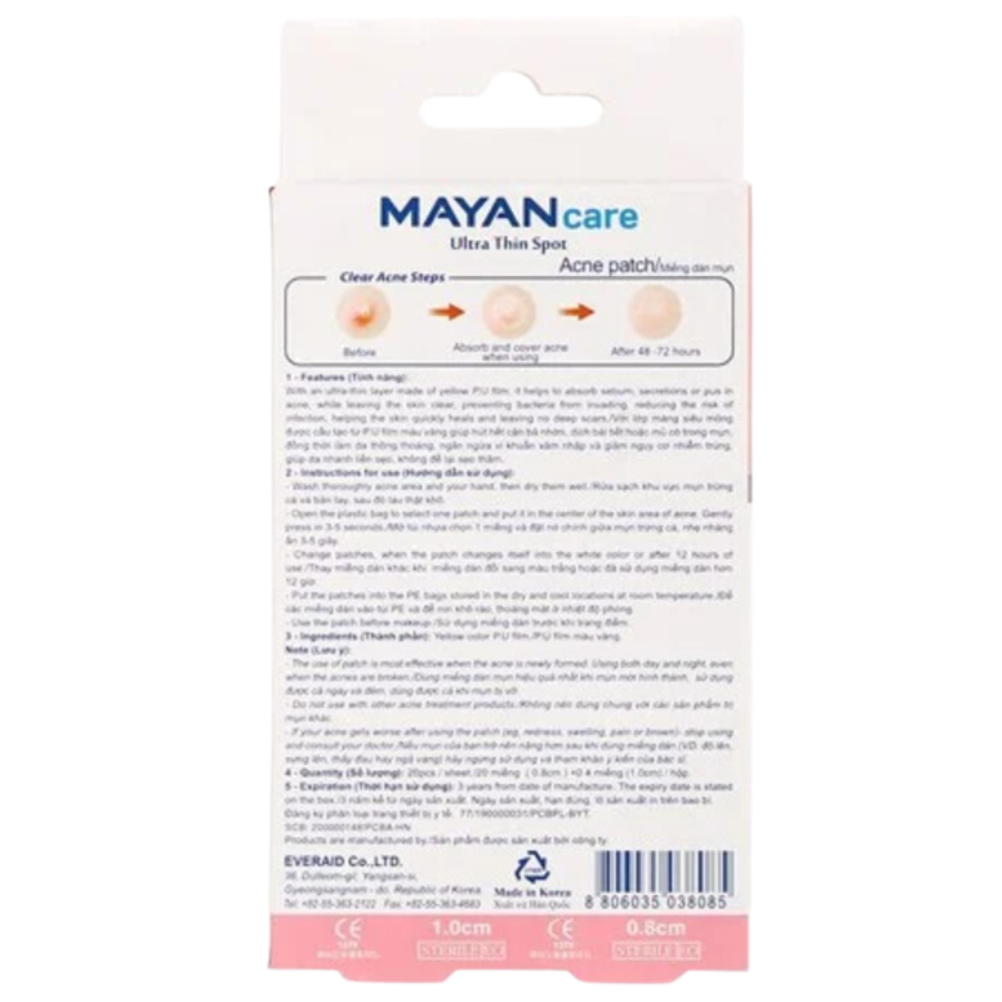 Combo 3 Miếng Dán Giảm Mụn Mayancare 20 Miếng (0.8cm)