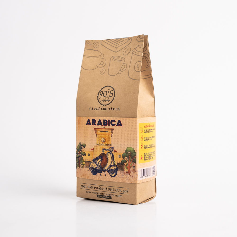Cà Phê Hạt Arabica Rang Mộc Nguyên Chất - 90S Coffee Vietnam - 100% Cà Phê Sạch Cao Cấp - Túi 250g