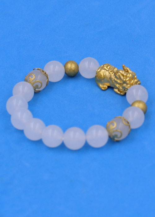 Vòng tay Tỳ Hưu inox Mix Thạch Anh Trắng 10 ly VTATRTHTRHKHB10 - hợp mệnh Kim, mệnh Thủy