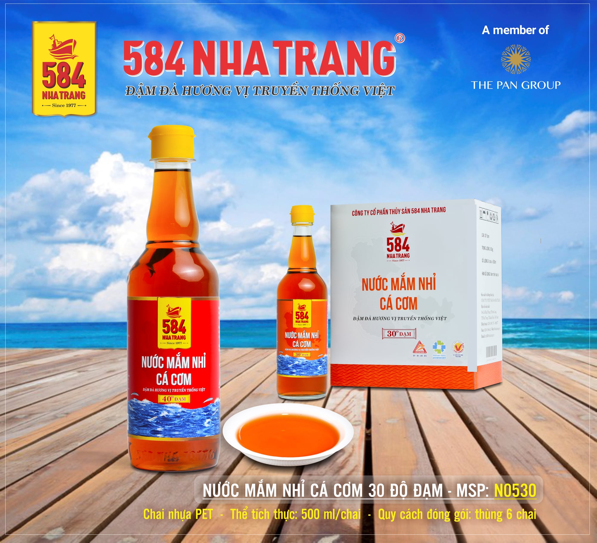 Thùng 6 chai Nước mắm Nhỉ Cá Cơm 30 độ đạm- 584 Nha Trang - Chai PET 500ml, Date luôn mới nhất