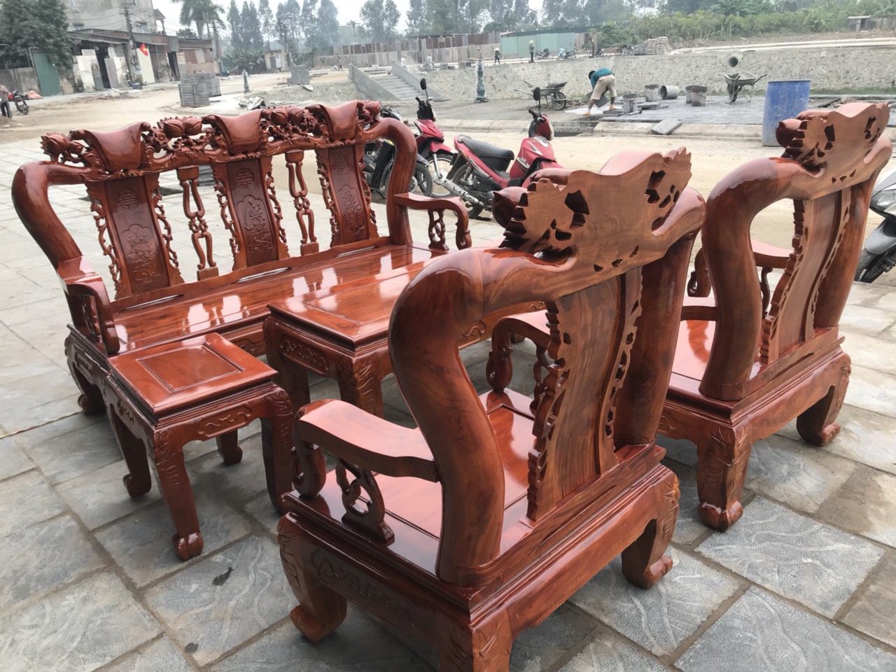 Bộ bàn ghế Minh quốc Đào gỗ xà cừ