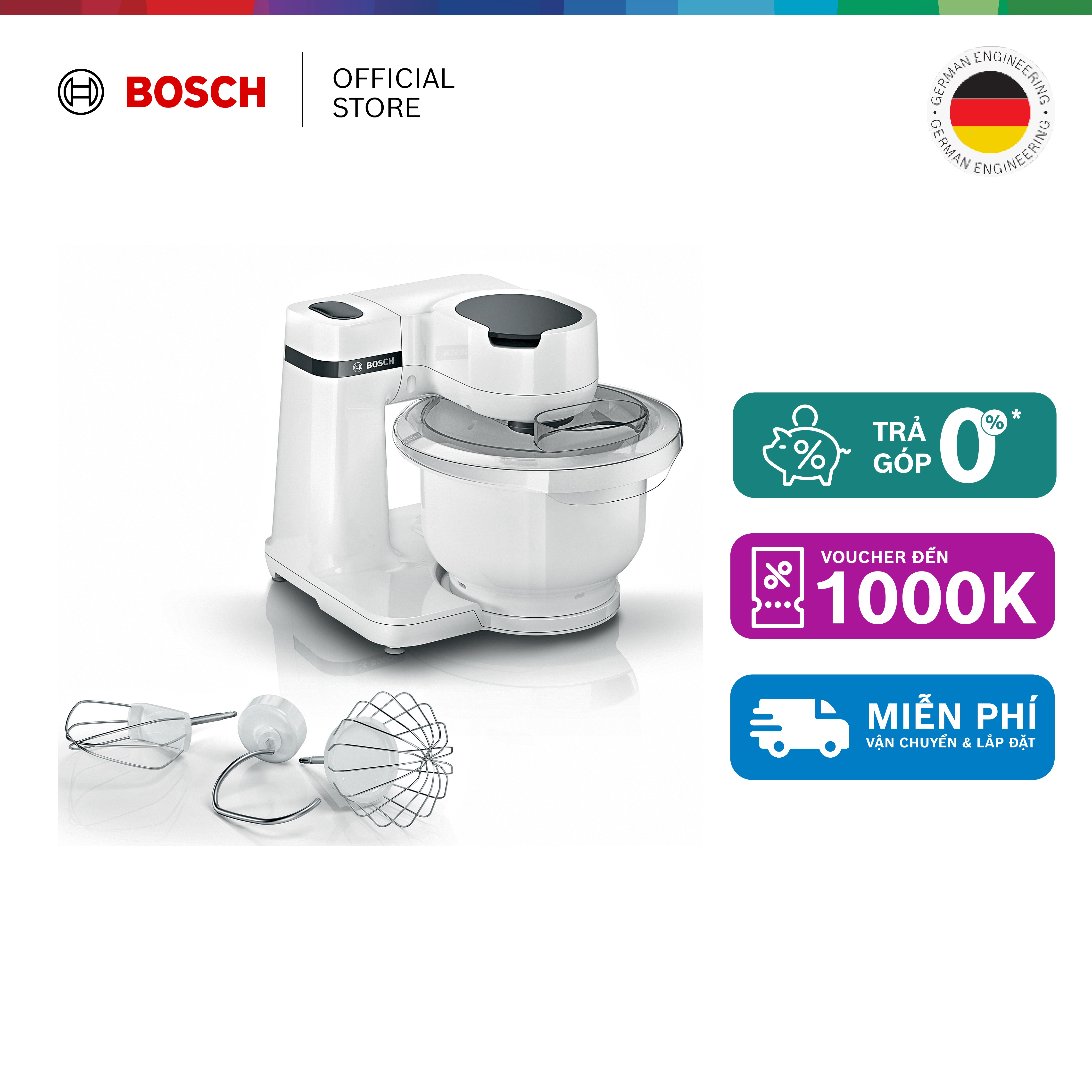 Máy xay trộn đa năng Bosch MUMS2AW00 700W 3.8L 4 tốc độ (trắng) - Hàng chính hãng