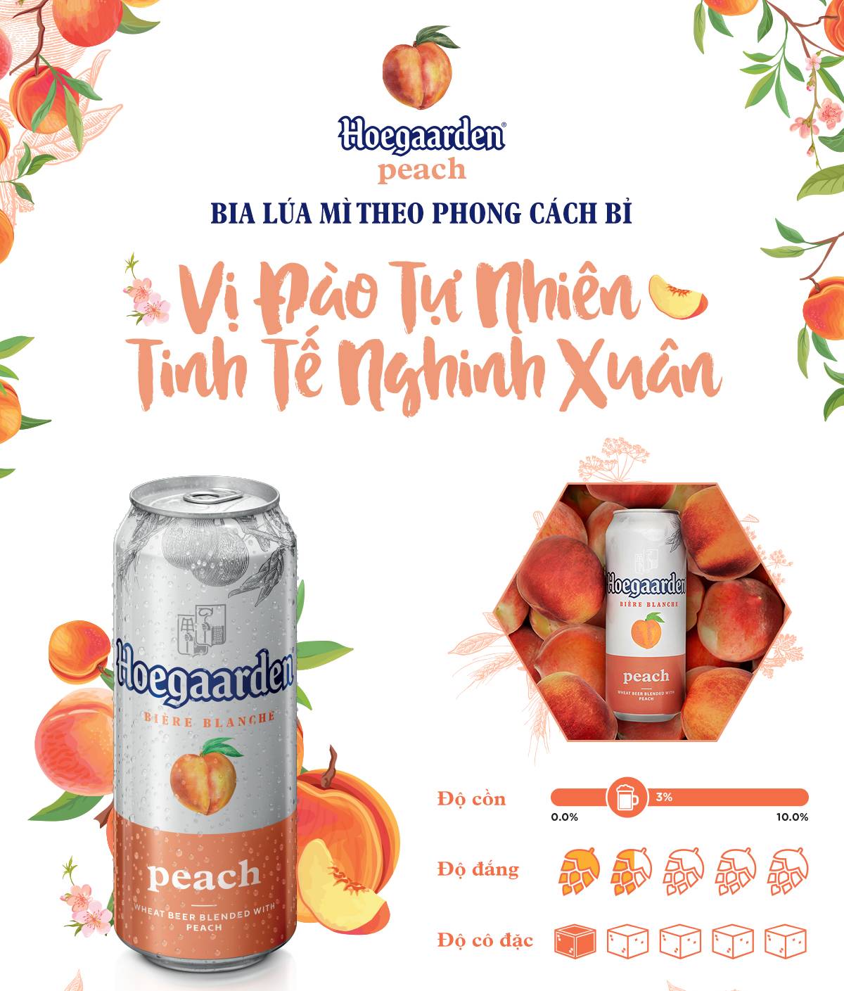 Thùng 12 Lon Bia Hoegaarden Peach - Bia Bỉ Vị Đào