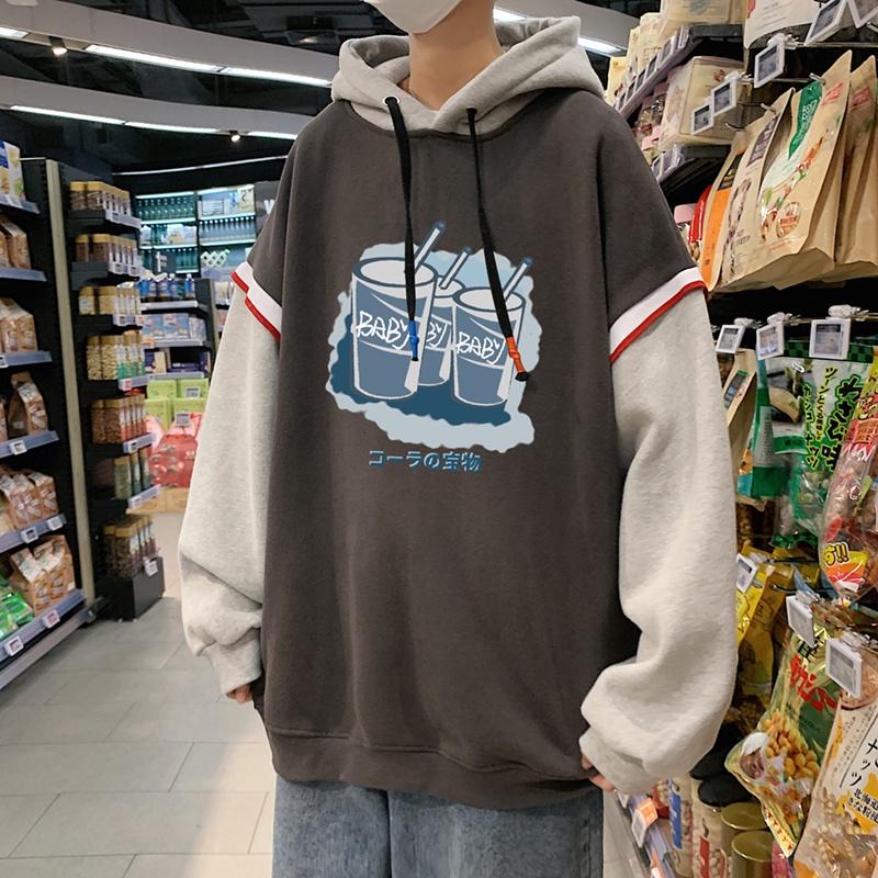 Áo Hoodie Giả Hai Lớp Dáng Rộng Phong Cách Hàn Quốc Thời Trang Xuân Thu Cho Nam