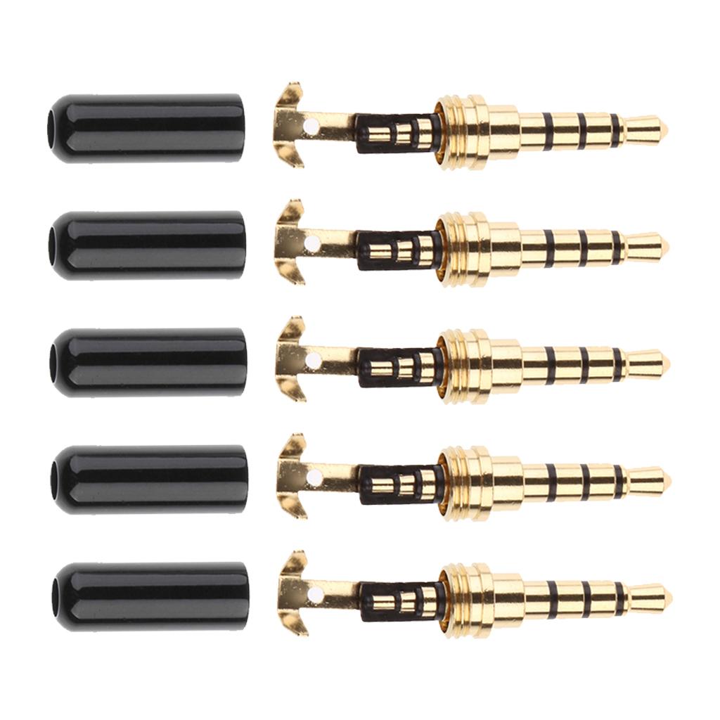 5 Pcs 1/8'' 3.5mm Plug Audio Jack Connector Gold-Plated Metal Earphone Adapter for DIY Stereo Headset Earphone Replacement for Repair Headphone