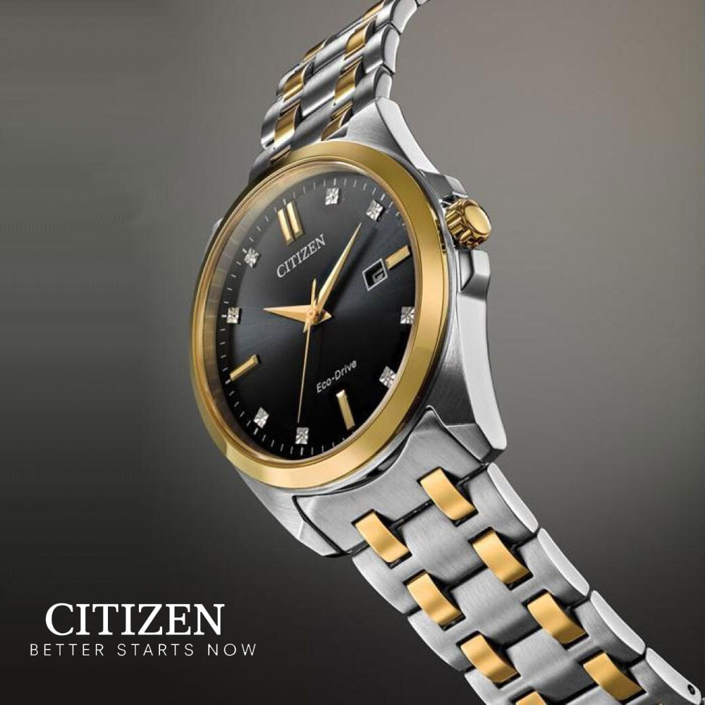 Đồng Hồ Nam Citizen Đính Kim Cương Dây Kim Loại Máy Eco-Drive BM7107-50E - Mặt Đen