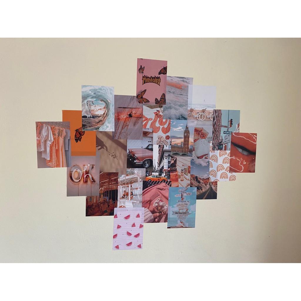 Set 24 hình Wall Collection Sticker dán tường trang trí decor phòng ngủ instargram - theme Peach Cam Đào 1305