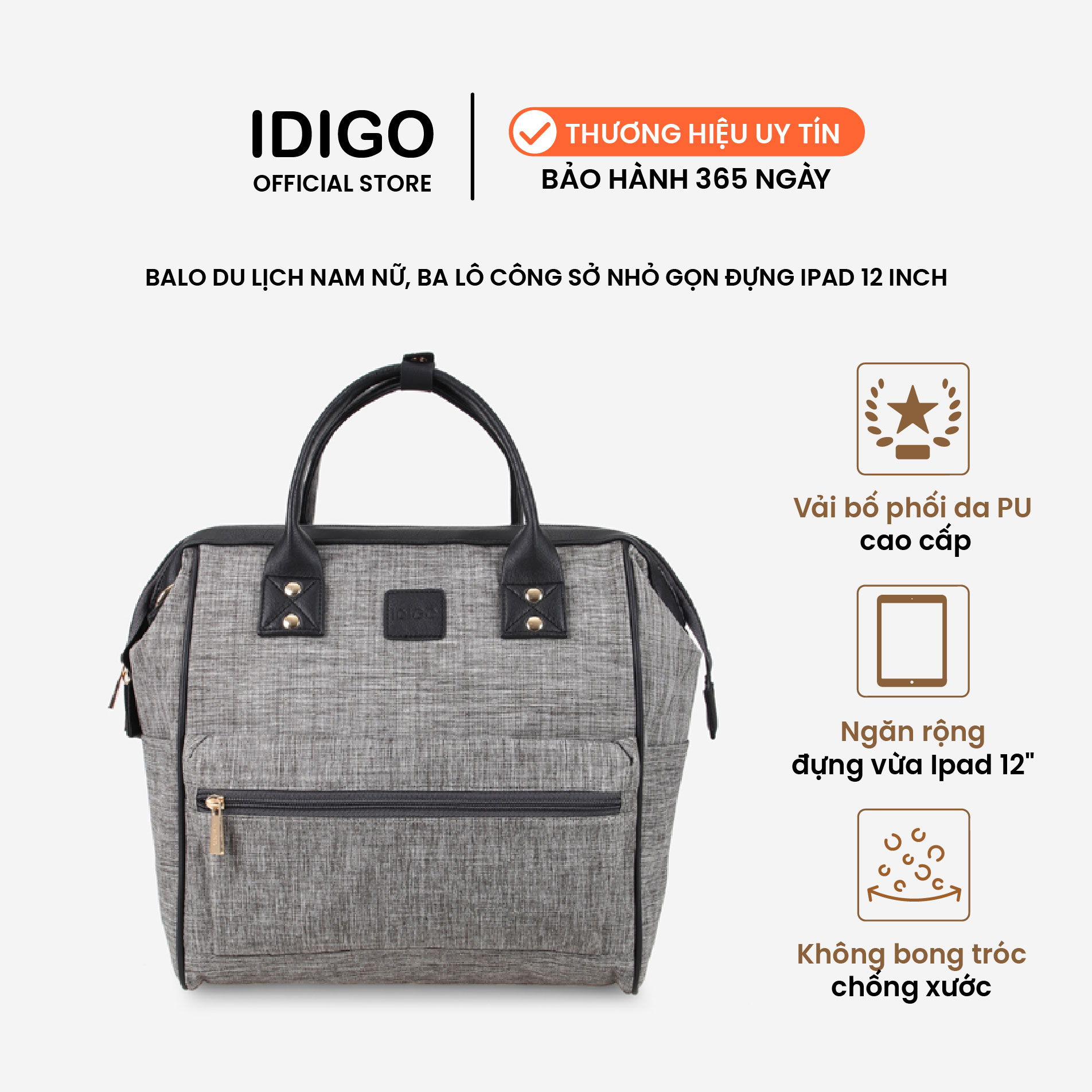 Balo du lịch unisex đa năng dáng chữ nhật IDIGO UBP2-418-00