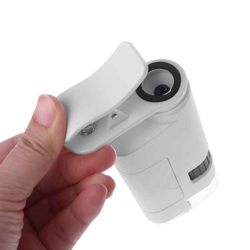 Kính lúp kẹp điện thoại soi mẫu vật, có đèn, độ phóng đại 80-120 lần