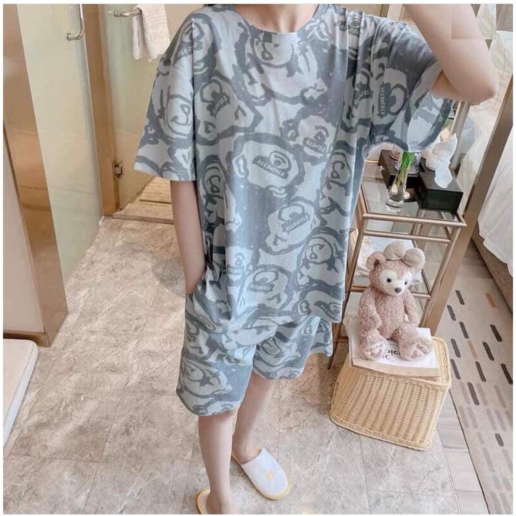Set gấu xanh senseless unisex  Nana's House - FREESHIP  Bộ áo phông tay lỡ oversize mix quần đùi suông basic
