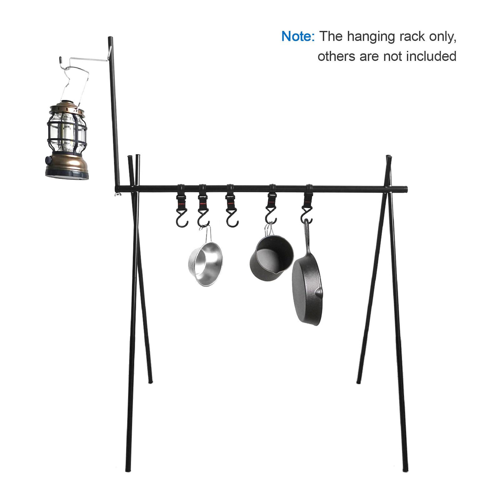 Collapsible Camping Cookware Hanging Rack with Hooks Lantern Stand Holder Outdoor BBQ Tool Clothes Storage Hanger Stand