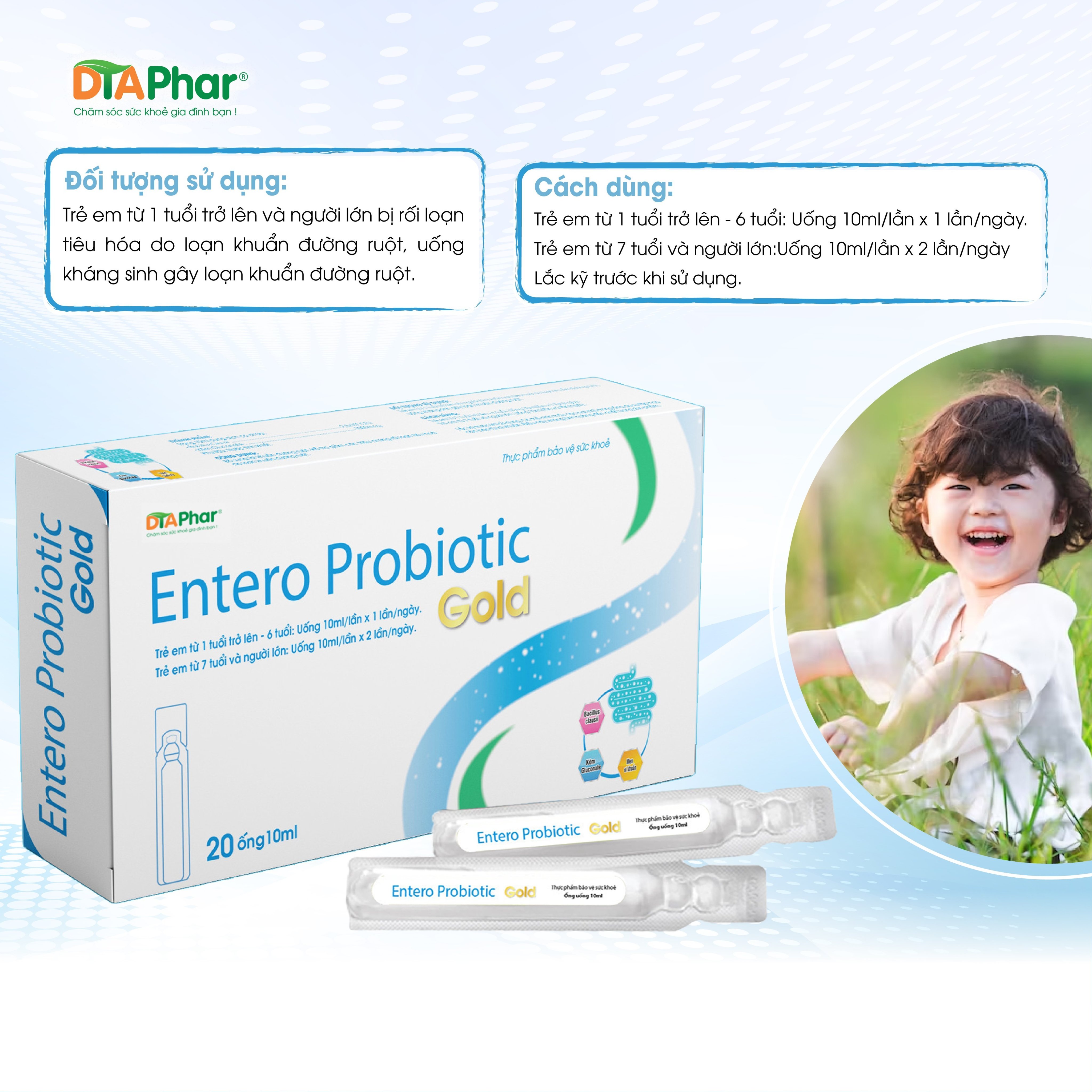 Entero Probiotic Gold hỗ trợ bổ sung lợi khuẩn đường ruột giúp tiêu hoá tốt Hộp 20 ống/10ml Tâm An Pharma