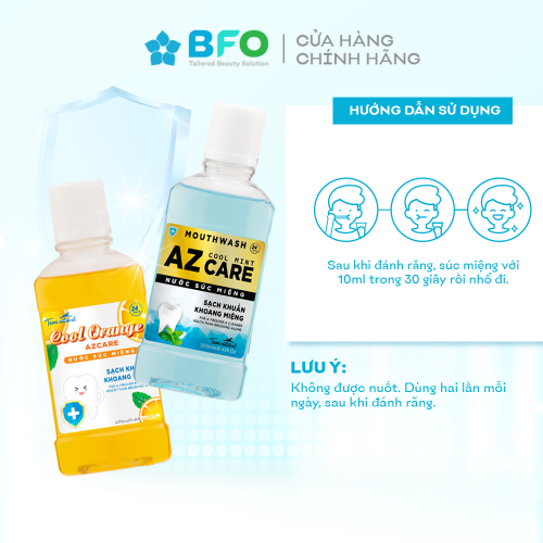 Nước súc miệng diệt khuẩn Hương Bạc Hà, ngừa sâu răng, hơi thở thơm lâu, 260ml - AZ Care Cool Mint