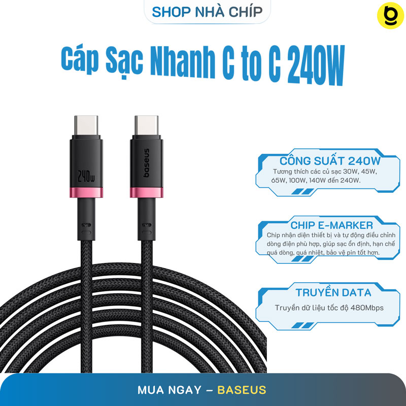 Cáp Sạc Nhanh C to C Baseus Dura Series 240W (48V/5A, 480Mbps)- Hàng Chính Hãng