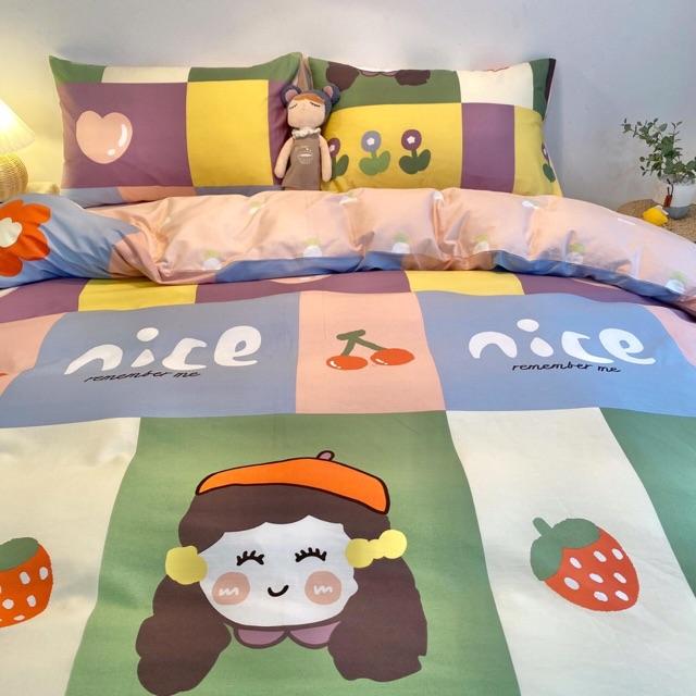 Set Chăn Ga Gối Hàng Nhập Khẩu Cao Cấp 4 Món 100%cotton Cô Bé Mùa Thu Ngộ Nghĩnh