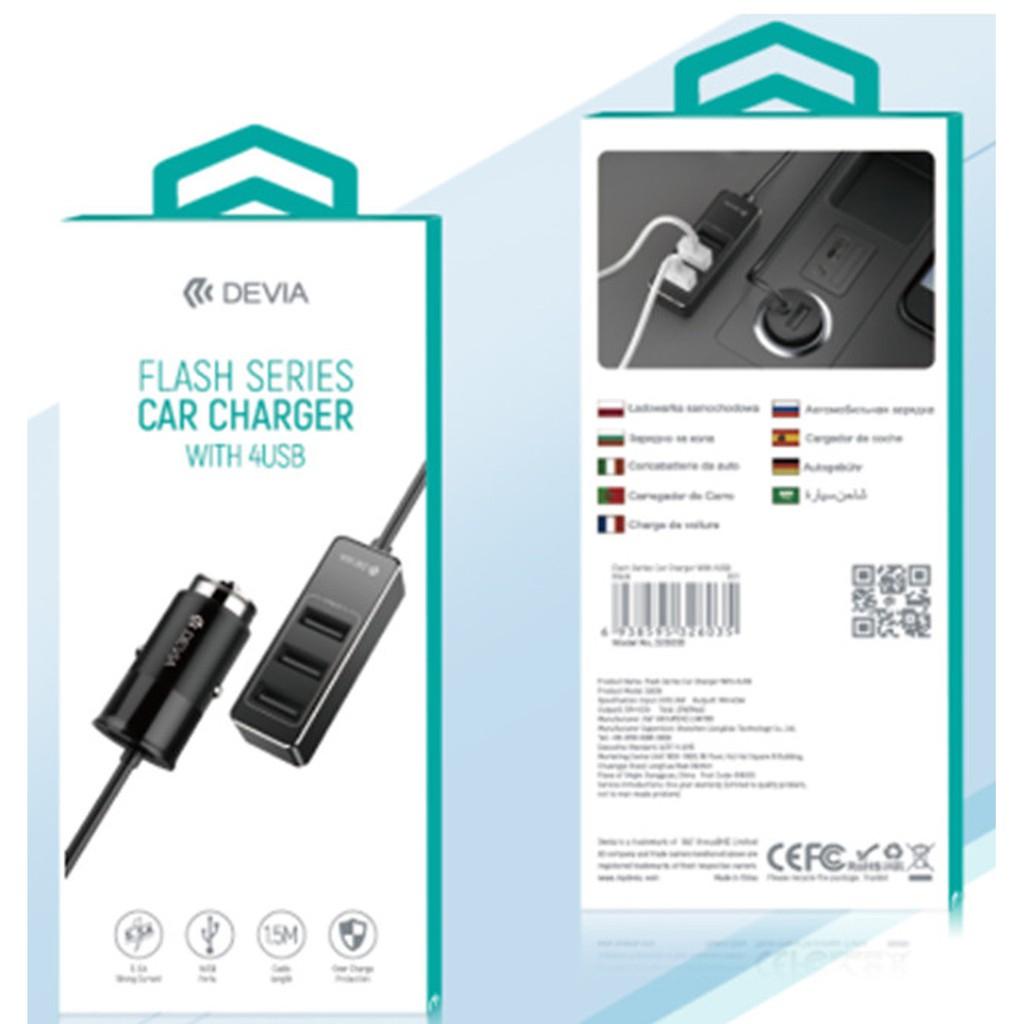 Bộ chia sạc trên xe hơi Devia Flash Series 4 USB (5 V, 2.4 A)- Hàng chính hãng