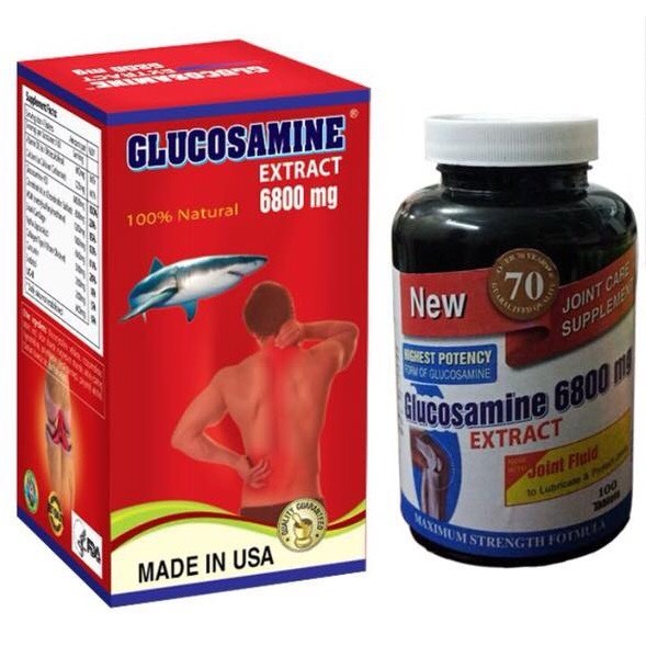 Viên Uống Hỗ Trợ Xương Khớp GLUCOSAMINE EXTRACT  6800mg - Hộp 100 viên- Nhập Khẩu MỸ