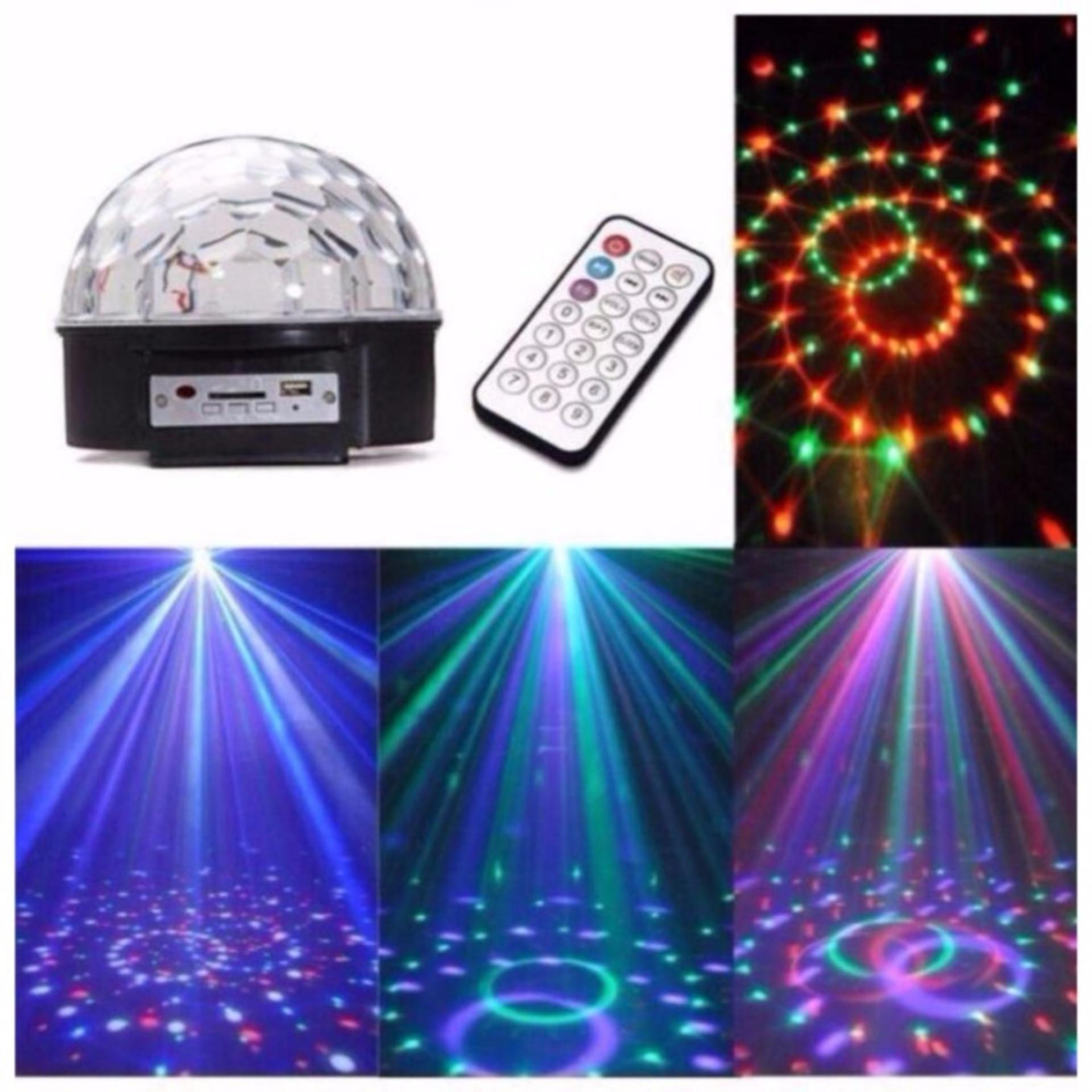 Đèn Led Quả Cầu Cảm Ứng Xoay Pha Lê 7 Màu Nháy Theo Nhạc
