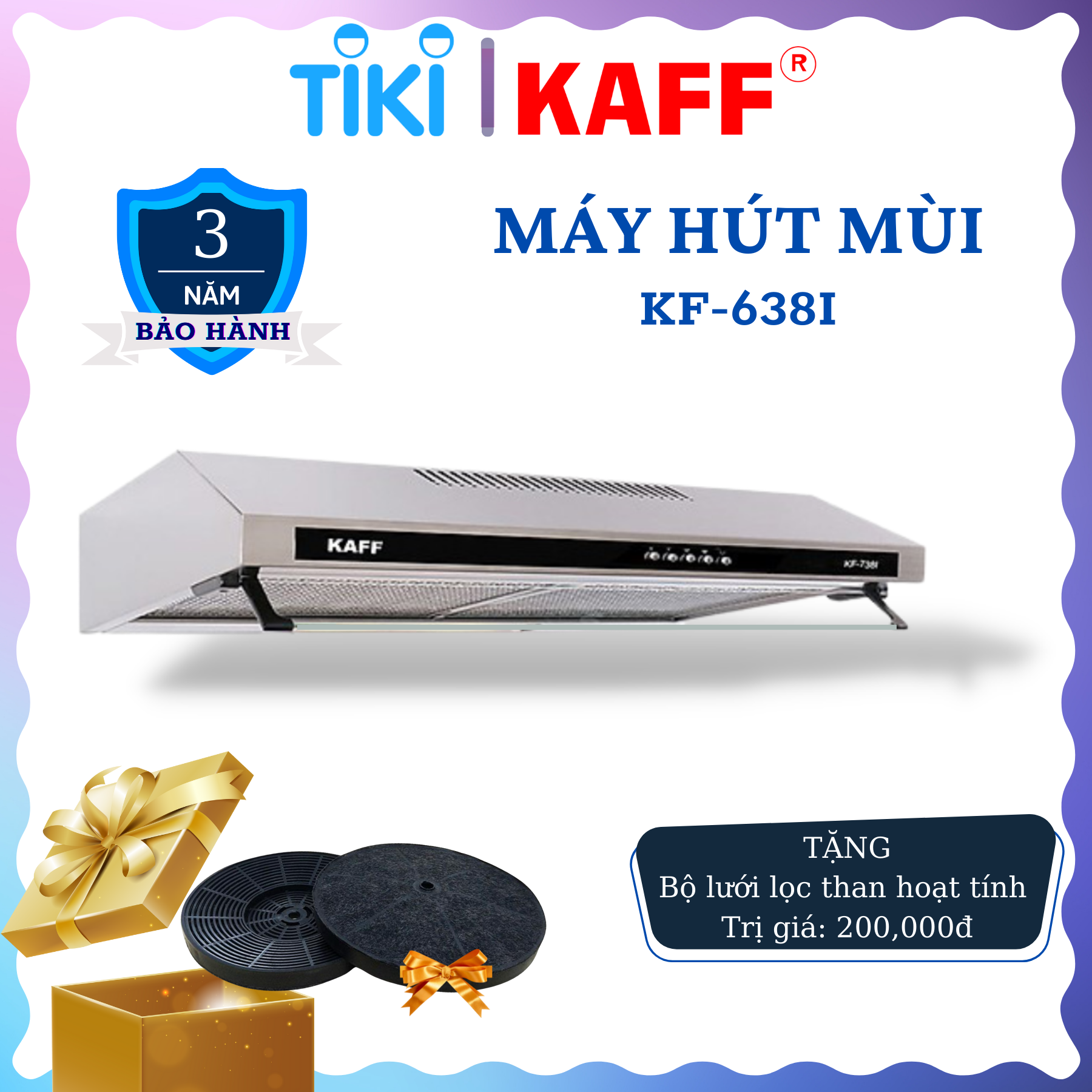 Máy hút mùi cổ điển inox 600mmm KAFF KF-638I Tặng bộ lọc than thay thế - Hàng Chính Hãng