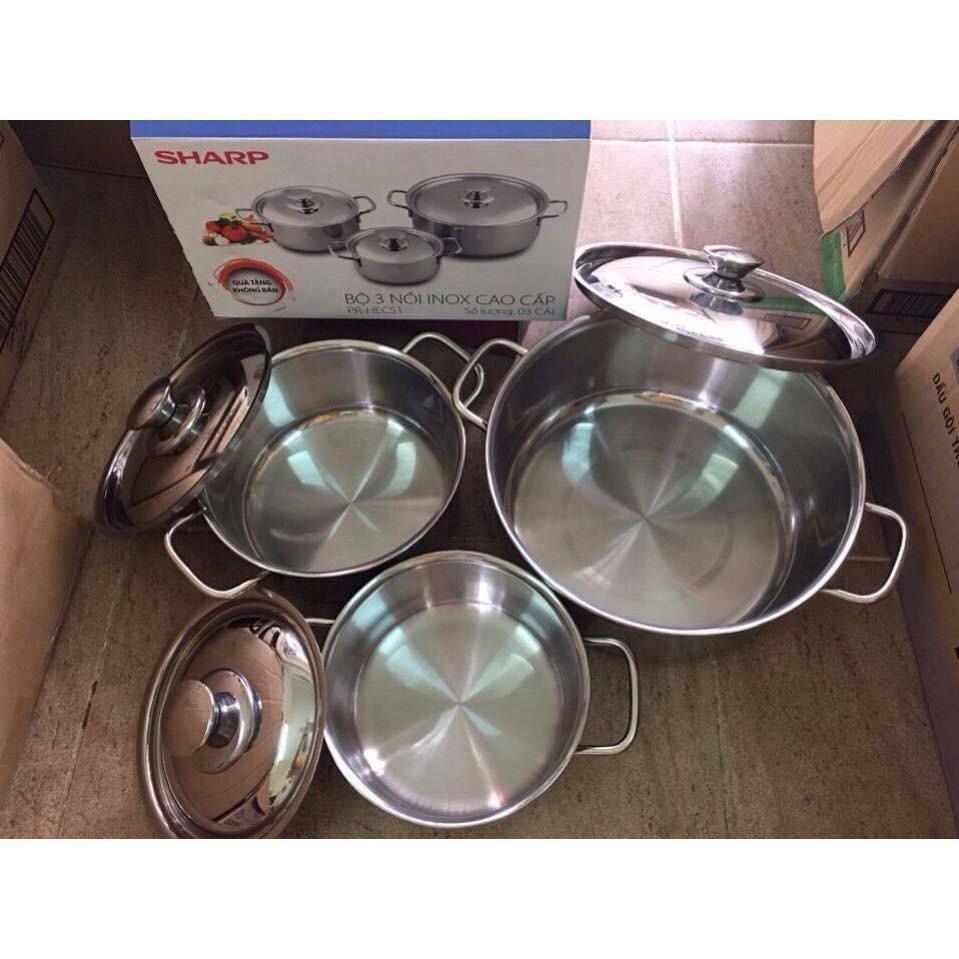 Bộ 3 nồi sharp Inox dùng cho mọi loại bếp
