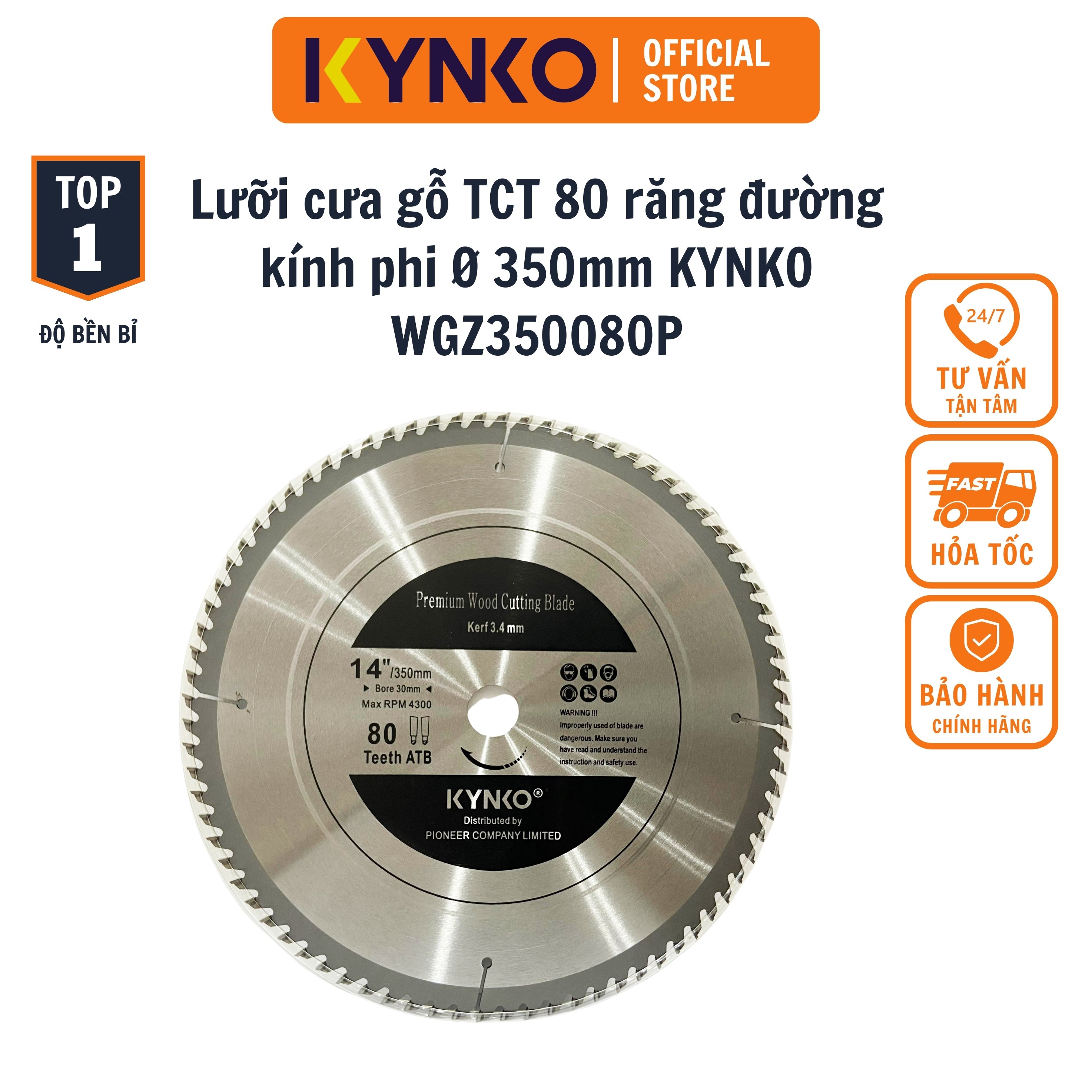 LƯỠI CƯA GỖ TCT 80 RĂNG đường kính phi Ø 350mm KYNKO WGZ350080P