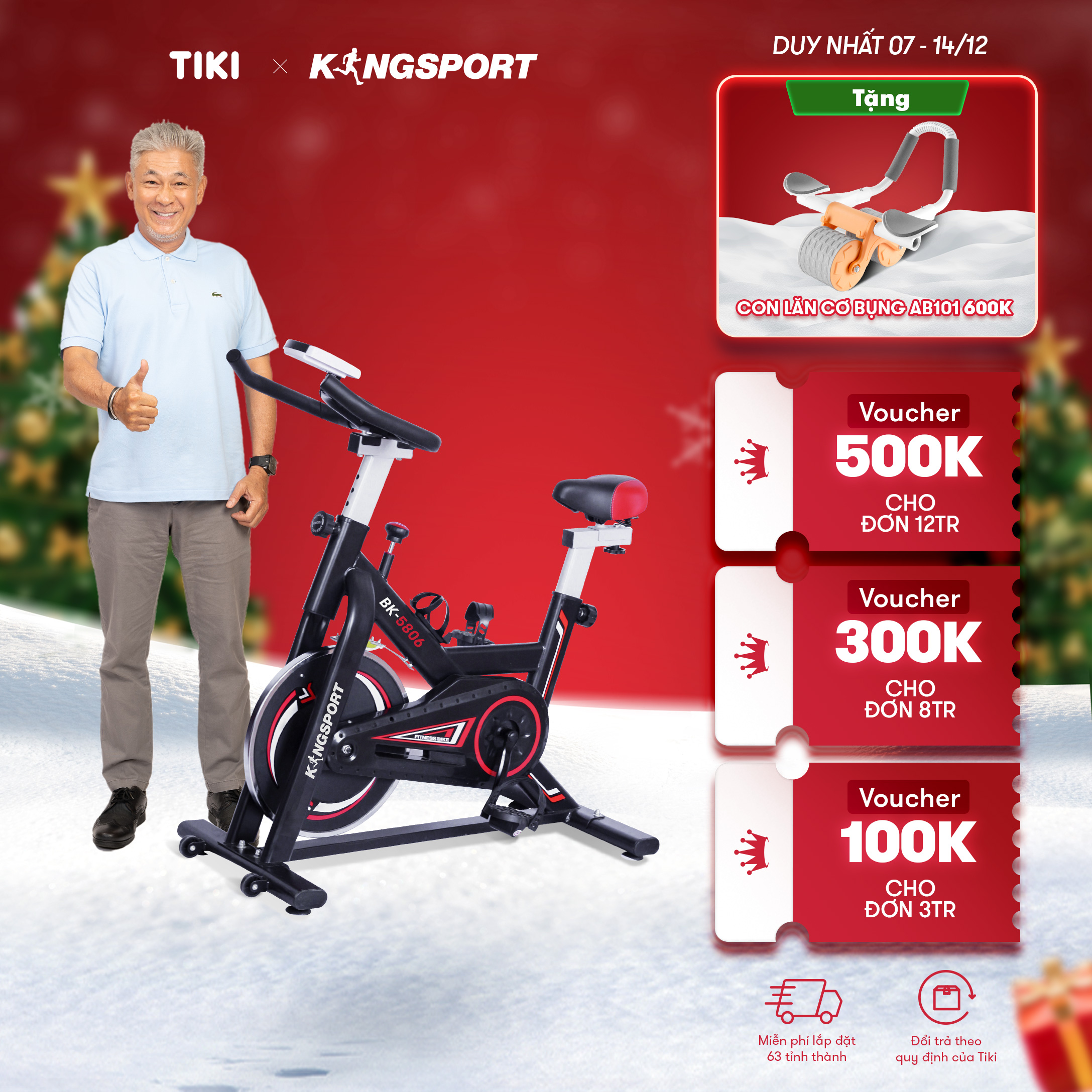 Xe đạp tập thể dục tại nhà Kingsport BK-5806 tải trọng tối đa 150kg, tích hợp đồng hồ thông minh đo nhịp tim và các thông số khi tập luyện