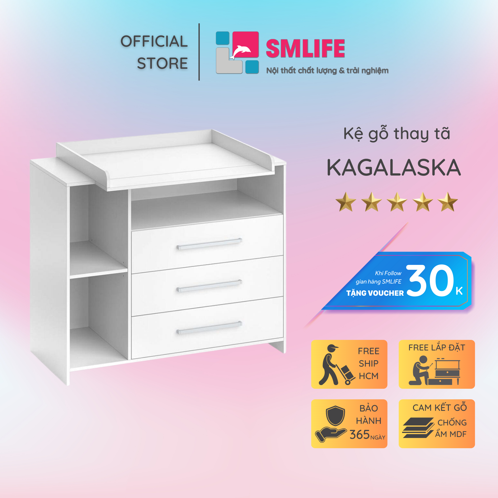 Hình ảnh Kệ gỗ thay tã cho bé SMLIFE Kagalaska