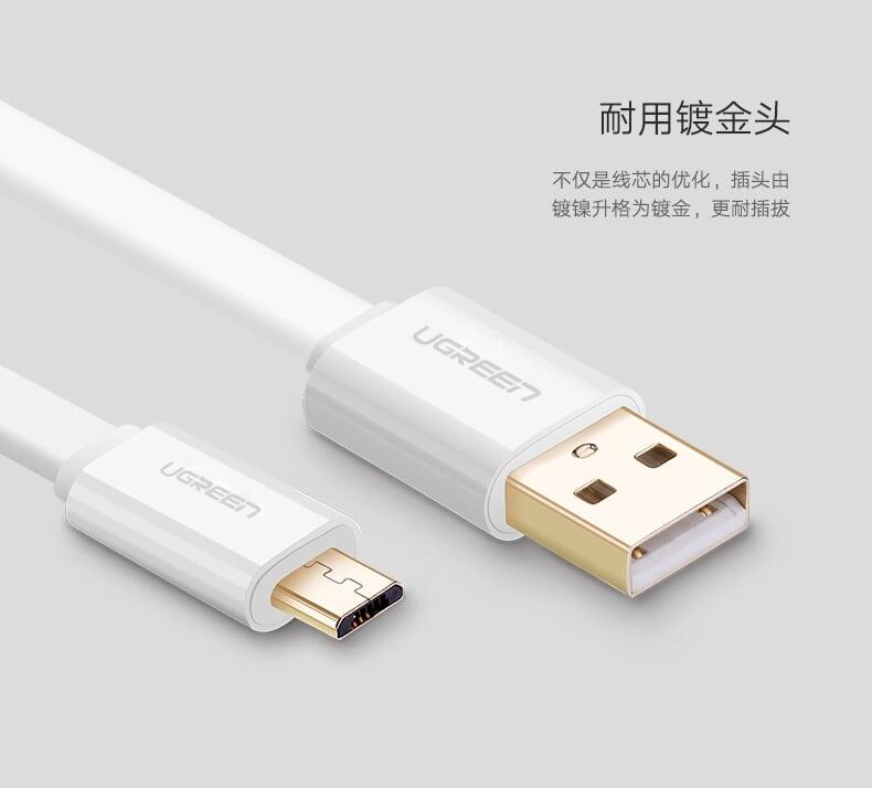 Ugreen UG30683US118TK 2M màu Trắng Cáp sạc truyền dữ liệu USB 2.0 sang MICRO USB dáng dẹt - HÀNG CHÍNH HÃNG