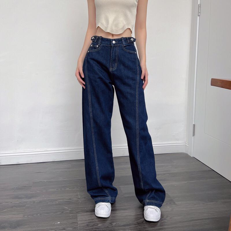 Quần bò nữ dáng suông đường chỉ trước q238420 by germe