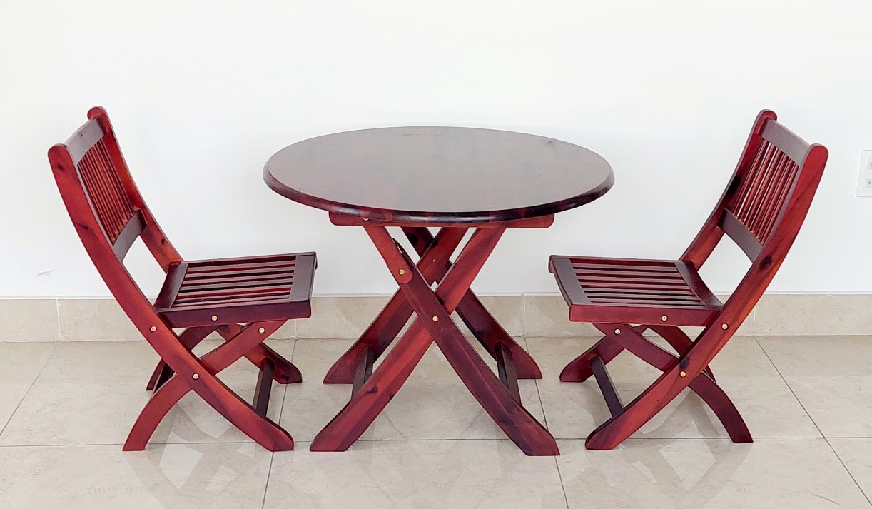 Bàn Gỗ Tròn Xếp D75cm Cao 60cm Trong Nhà Hoặc Ngoài Trời - Hàng VN Xuất Khẩu
