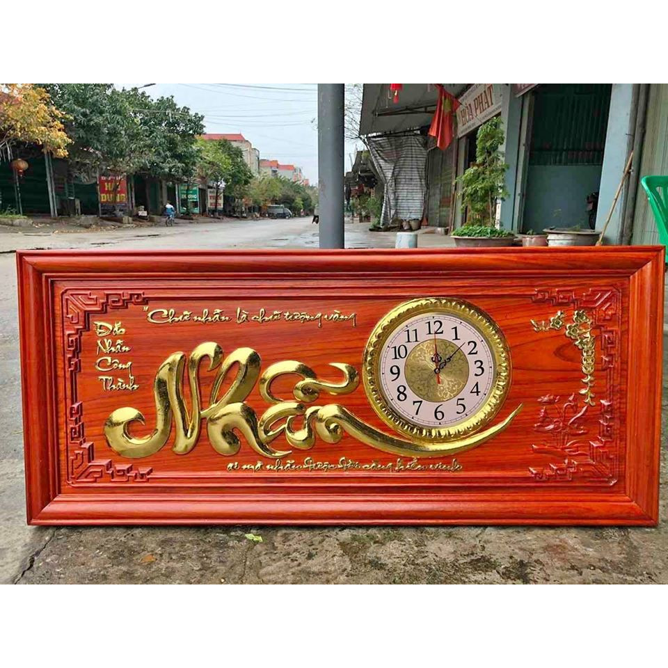 Tranh đồng hồ chữ nhẫn gỗ hương hàng đẹp