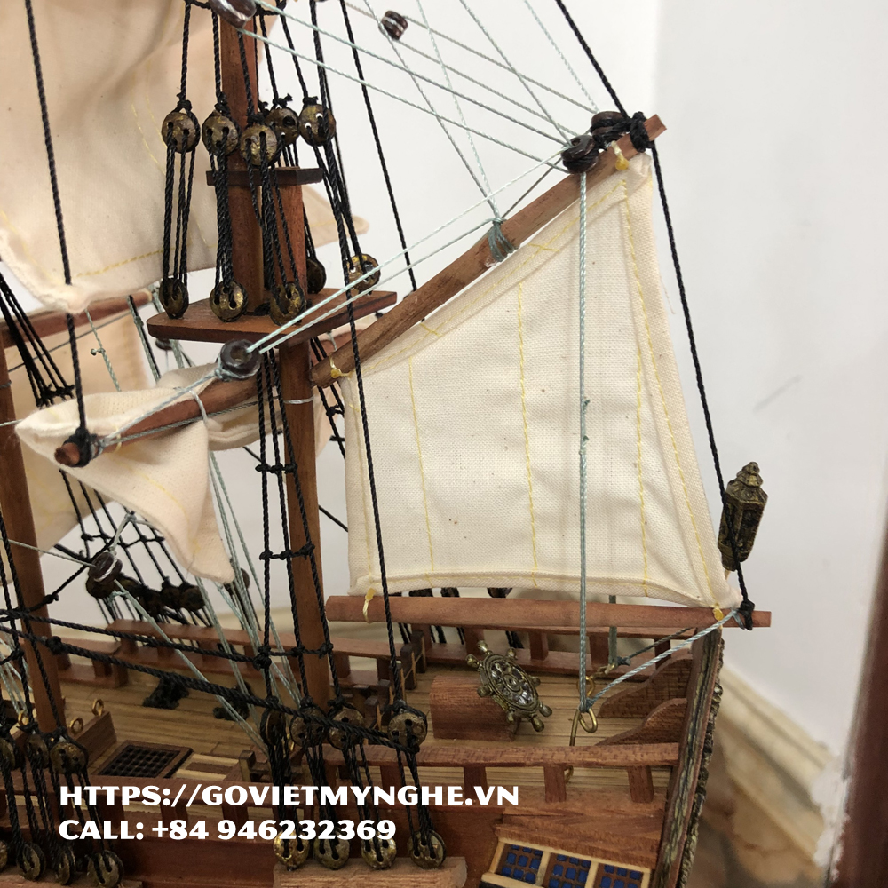 [HMS Victory] Mô hình thuyền gỗ thuyền trang trí tàu chiến cổ HMS Victory - Gỗ căm xe - Thân tàu dài 40cm - Buồm vải bố