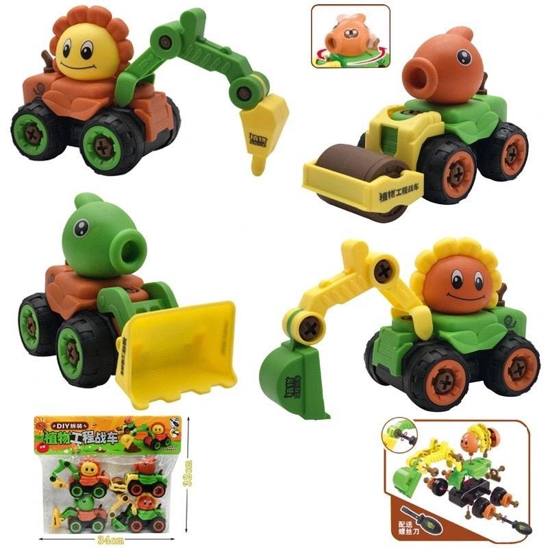 Sét 4 Xe Ô Tô Đồ Chơi Lắp Ráp Mô Hình Hoa Quả Game Plants vs Zombies Cho Bé