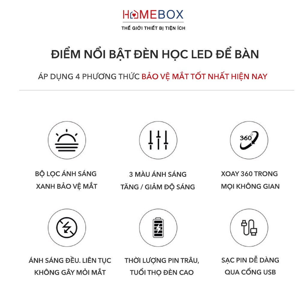 Đèn Học Để Bàn Bảo Vệ Mắt - Đèn Bàn Học LED Chống Cận Thị Hỗ Trợ Làm Việc, Đọc Sách, Trang Trí - Có Pin Tích Điện, Siêu Sáng, 3 Chế Độ Ánh Sáng - Hàng Chính Hãng