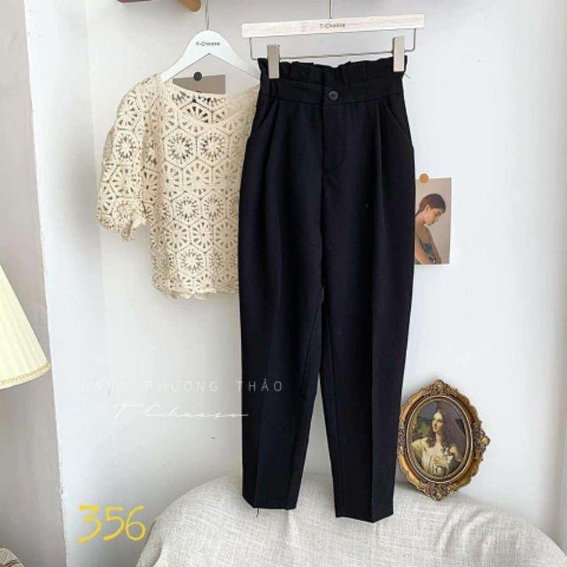 Quần baggy nữ cạp lưng cao xếp ly