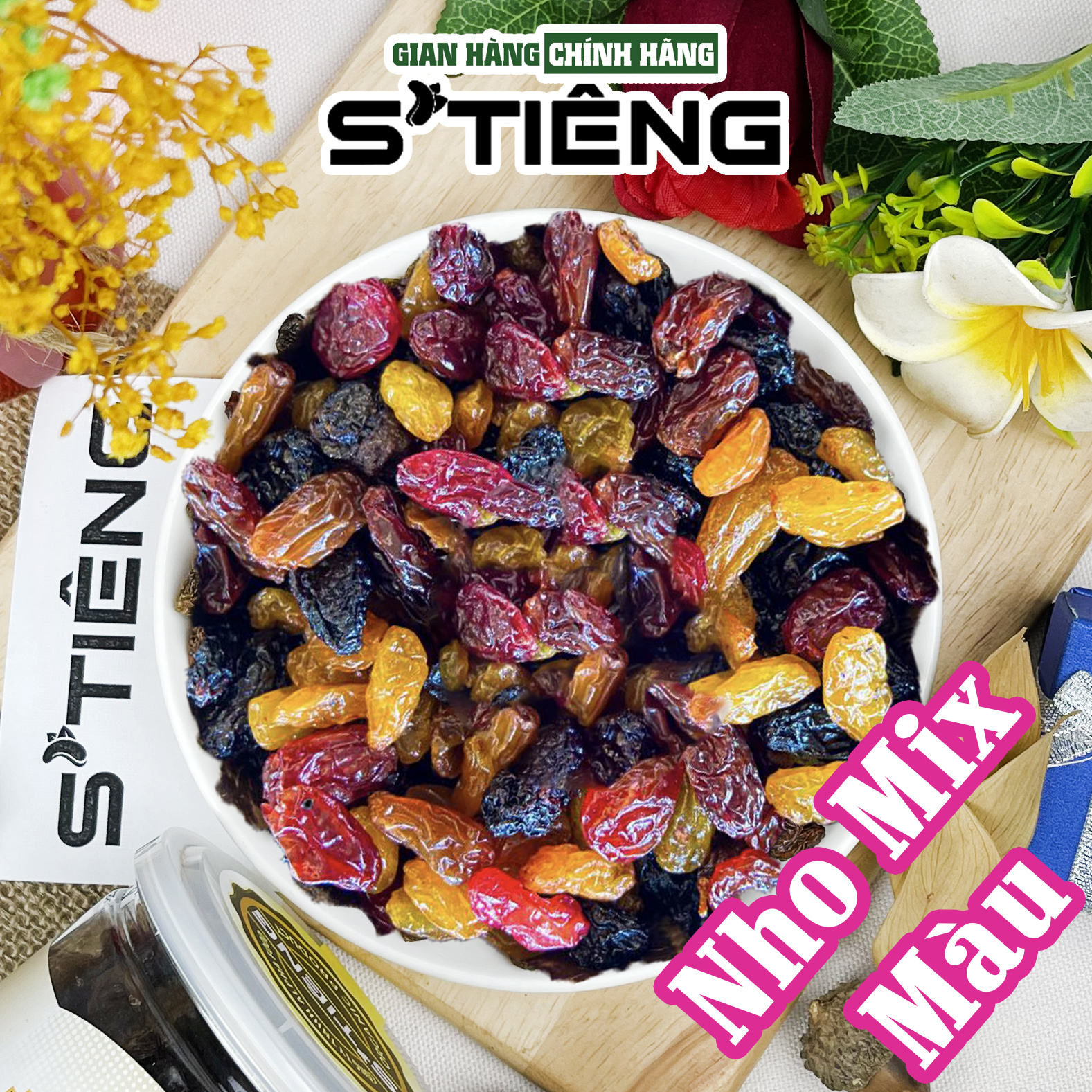 Nho Mix Màu Sấy Không Đường S'TIÊNG Ngon Ngọt