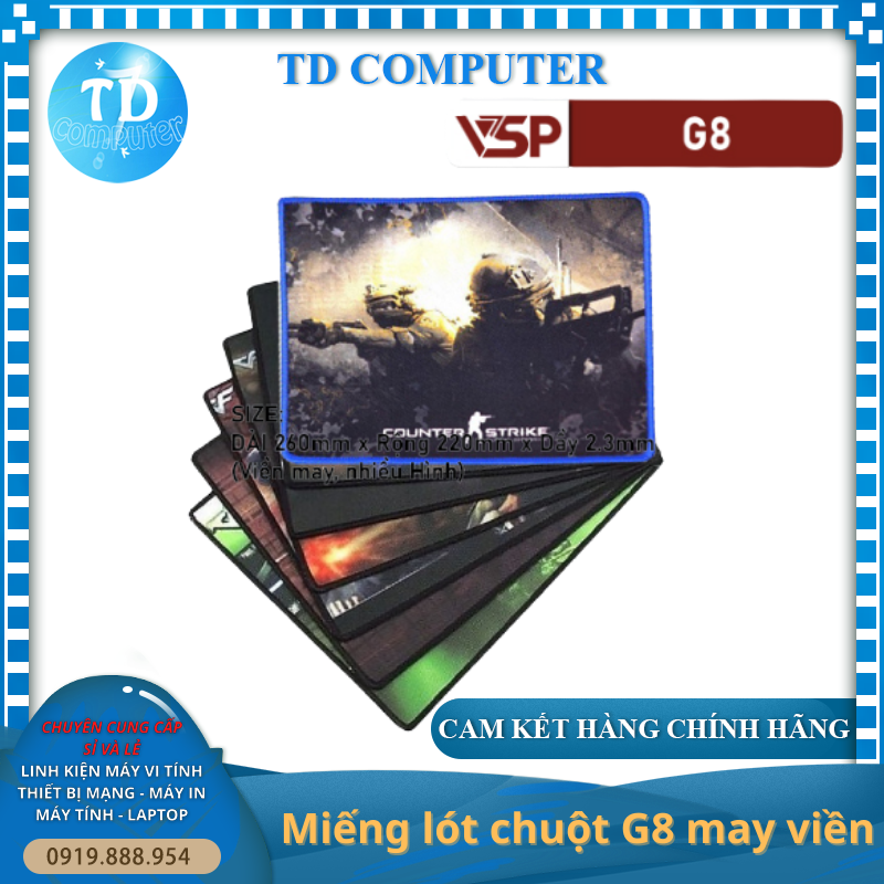 Lót chuột VSP G8 260 x 220 x 2.3 mm May viền [Hình ngẫu nhiên] - Hàng chính hãng TECH VISION phân phối