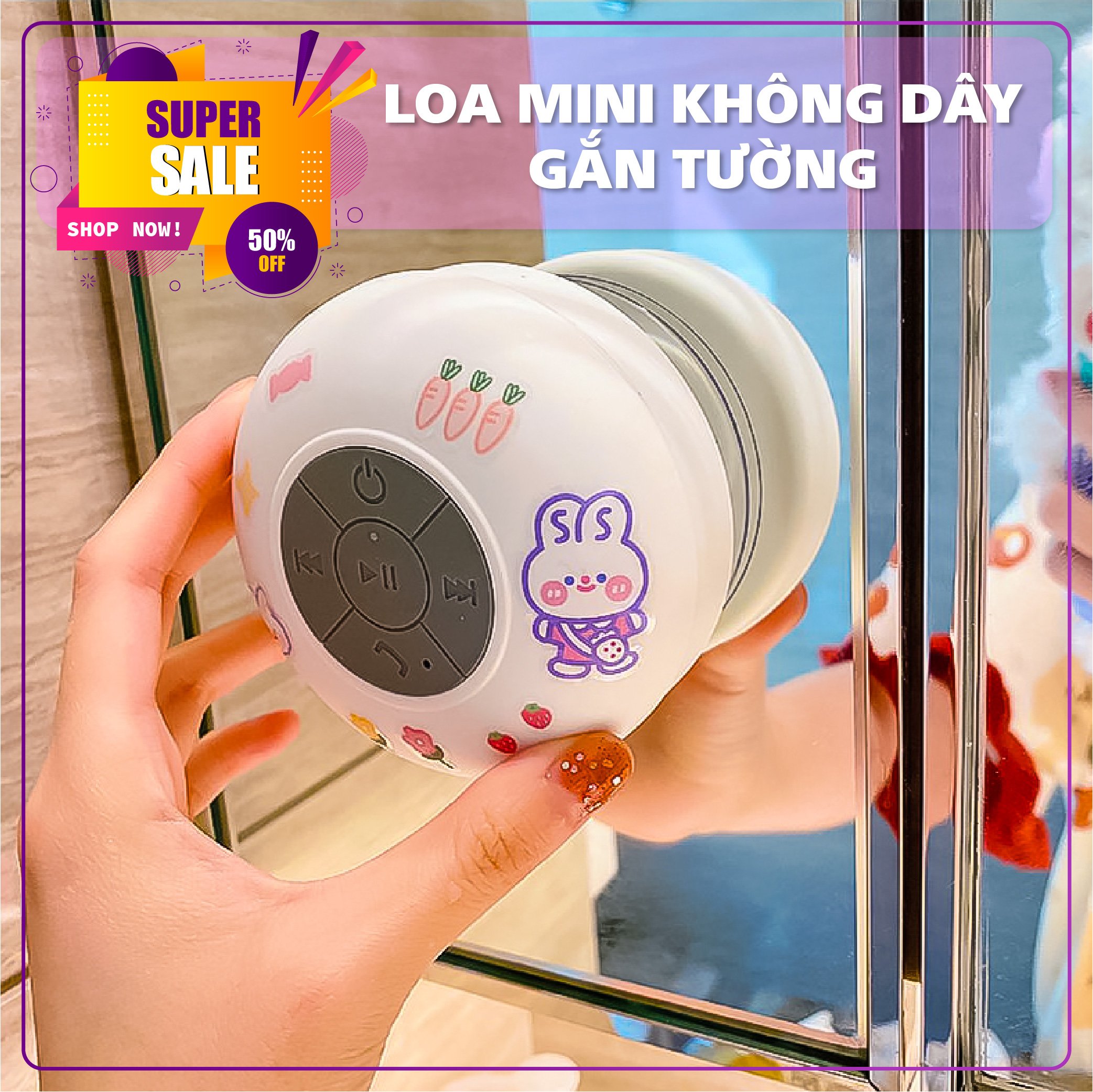 Loa bluetooth không dây chống nước gắn tường, nhà tắm tặng kèm miếng dán stick