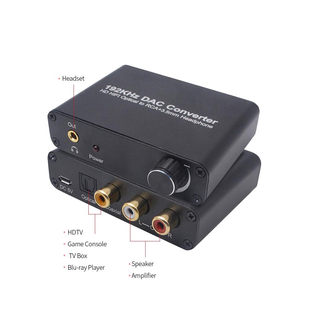 Bộ chuyển đổi Digital sang Analog, DAC 192KHz Digital Optical & Coaxial sang Analog L / R & giắc cắm 3,5mm cho HDTV Game