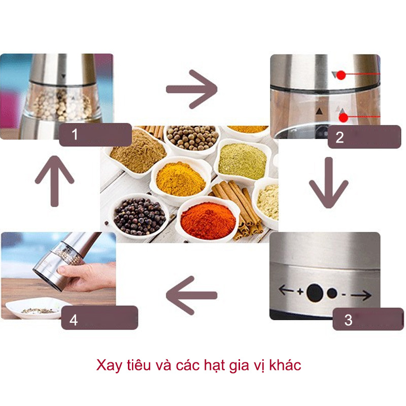 Lọ đựng và xay hạt tiêu đa năng vỏ inox cao cấp