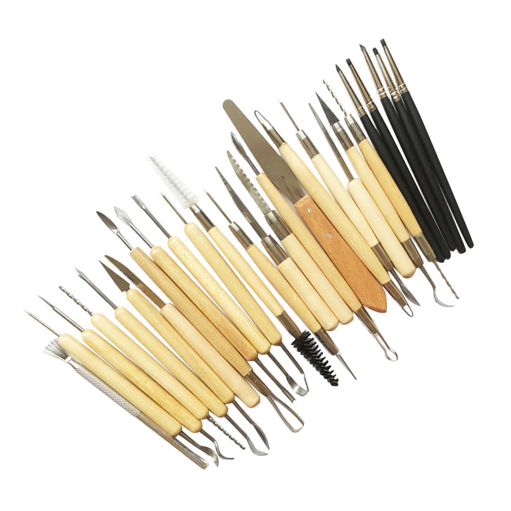 27 Pieces Wooden Handle Pottery Ceramic Clay Sculpture Carving Modeling Tool DIY
