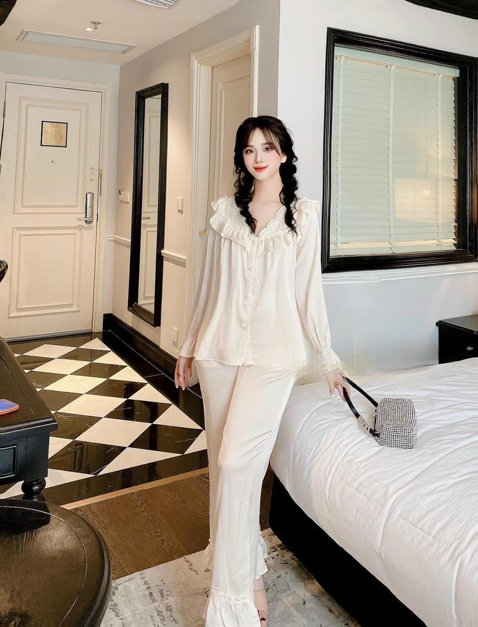 Bộ Mặc Nhà Pyjama Tiểu Thư Mẫu Mới Tay Dài Quần Dài