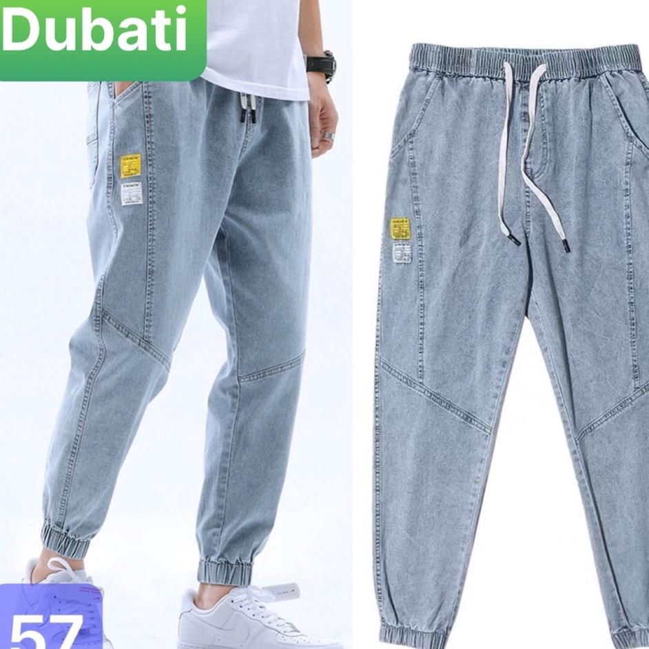 Quần Jeans Nam Xanh Trơn Túm Gấu Ống Suông Co Giãn Tốt, Quần Baggy Nam Unisex- DB 57- DUBATI FASHION