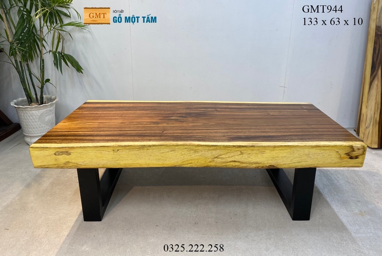 Bàn Gỗ Me Tây Nguyên Tấm, Bàn Cafe Gỗ Me Tây, Bàn Sofa Gỗ Me Tây Dài 1,33m Rộng 63cm Dày 10cm