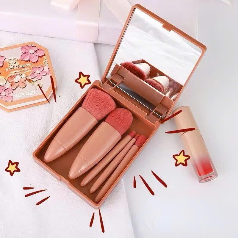 Set Cọ Trang Điểm 05 Cây Kèm Hộp Đựng và Gương Soi Cao Cấp Nội Địa Trung - HÀNG CHÍNH HÃNG MINIIN