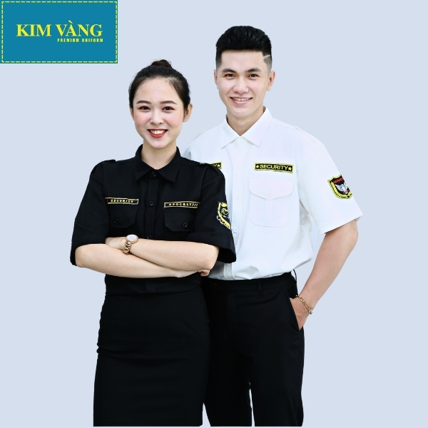 Áo bảo vệ nam nữ đồng phục an ninh tay ngắn chất liệu Kaki thun - Màu đen mẫu 03